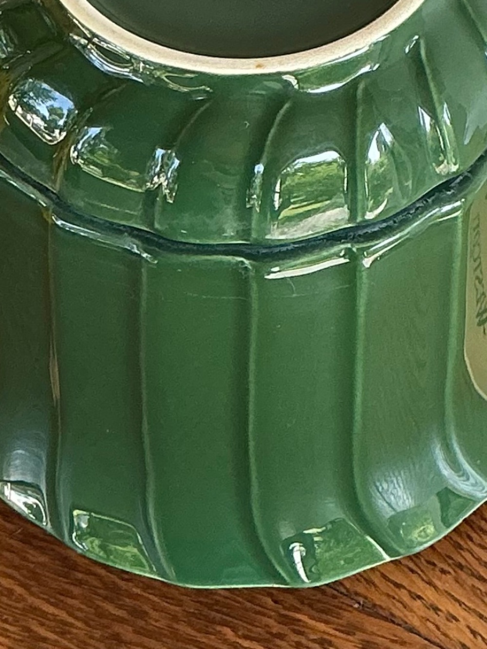 Vintage MCM Green Ribbed Ceramic Planter Flower Pot Attached Saucer - Picture 9 of 16